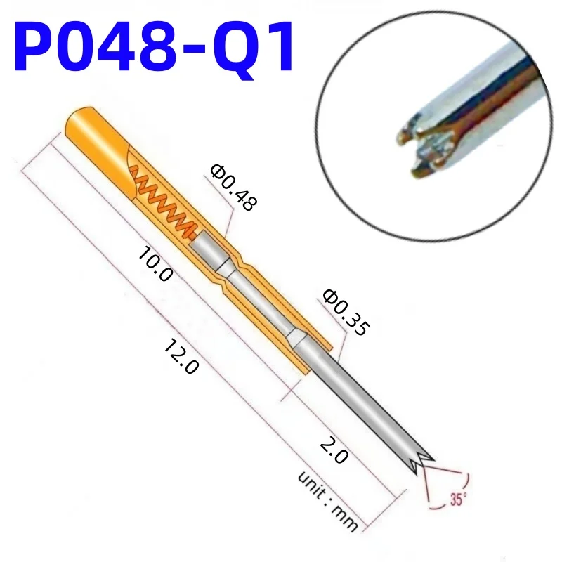 

100PCS P048-Q1 Spring Test Probe Test Pin Pogo Pin P048-Q Electric ICT FCT PCB Test Tool 0.35/0.48/12.0mm Needle 4 claws Tip