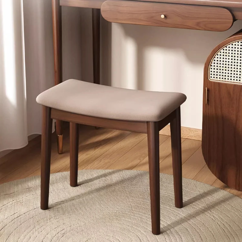 ‌Modern Saddle Stool, Solid Wood Vanity Bench for Bedroom, Non-Slip Entryway Seat, Silent Ottoman Chair with Cushion