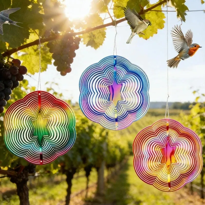 Reflective Bird Deterrent Wind Spinner 3D Hexagon Windmills Outdoor Bird Repeller Rotating Scare Device for Garden Farm Vineyard