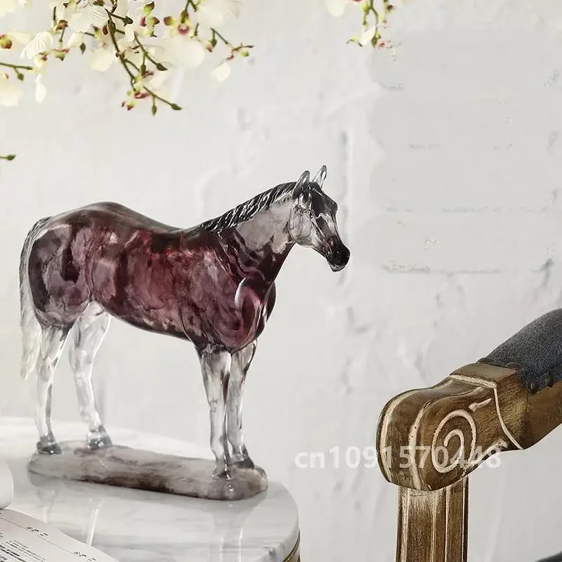 Nordic Horse Sculpture Crystal Resin Horses Statue Figurine Office Home Decoration Desktop Animal Ornament Interior Art Crafts