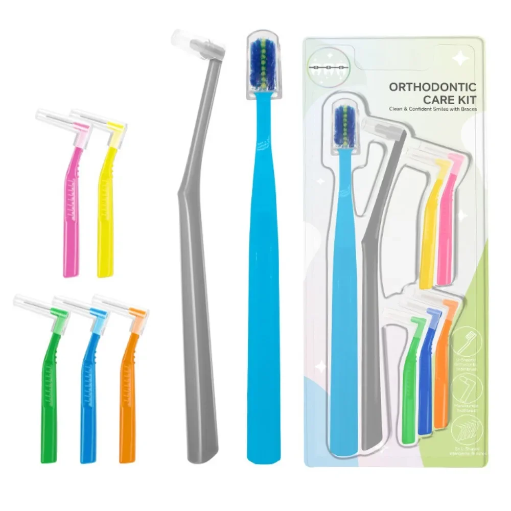 3/4/7pcs Orthodontic Interdental Brush V-shape Orthodontic Toothbrush Long Handle Interdental Brush Mini Single-head Gap Brush