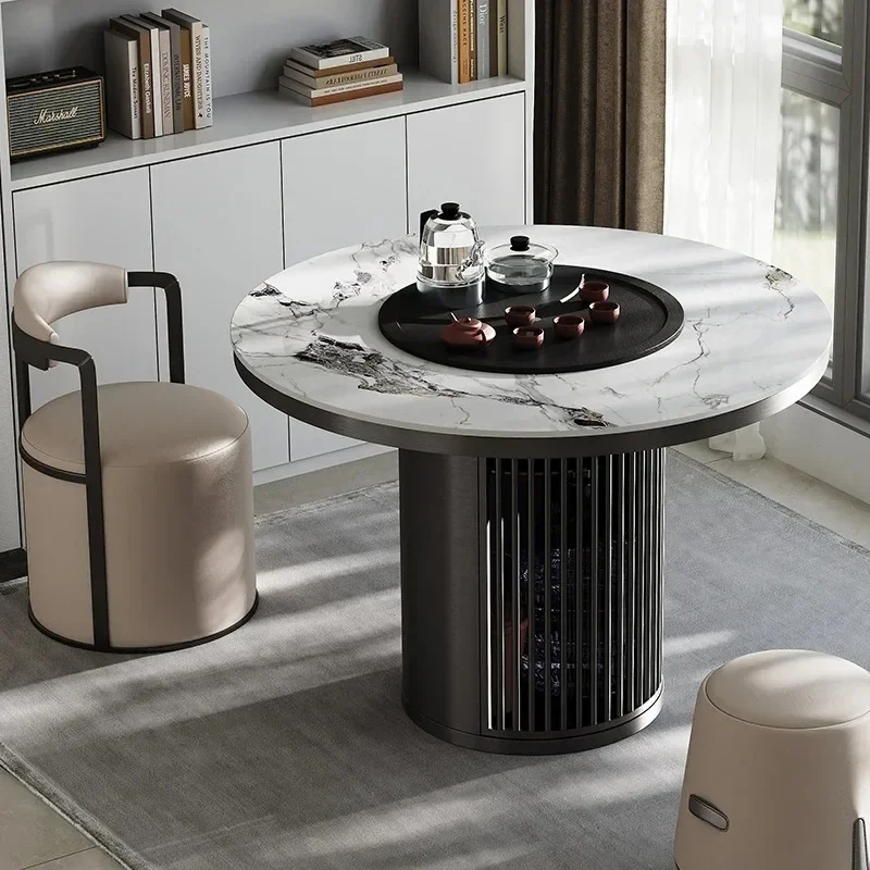 Light luxury rock slab tea table, household balcony Kung Fu tea table, modern simple round small apartment tea table