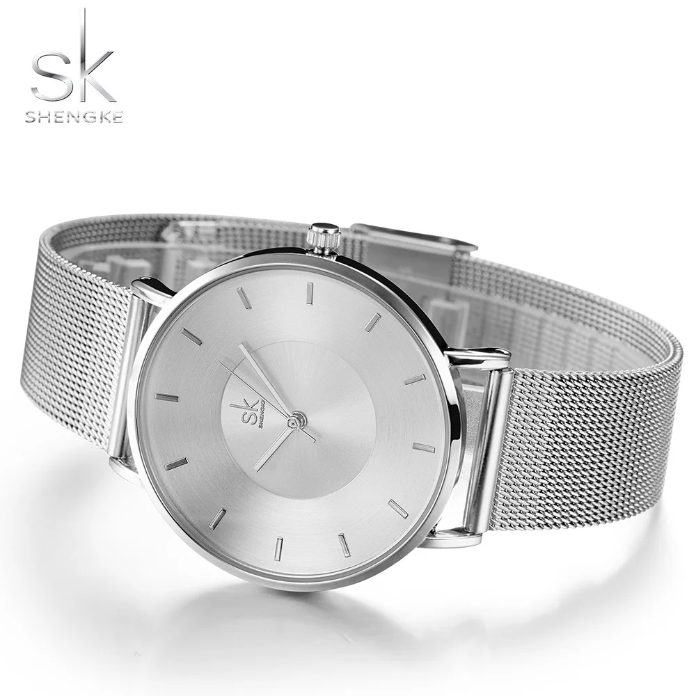 Shengke Fashion Black Watch For Women Classic Relogio Feminino Ultra Thin Quartz Watch Woman Adjustable Mesh Strap Montre Femme