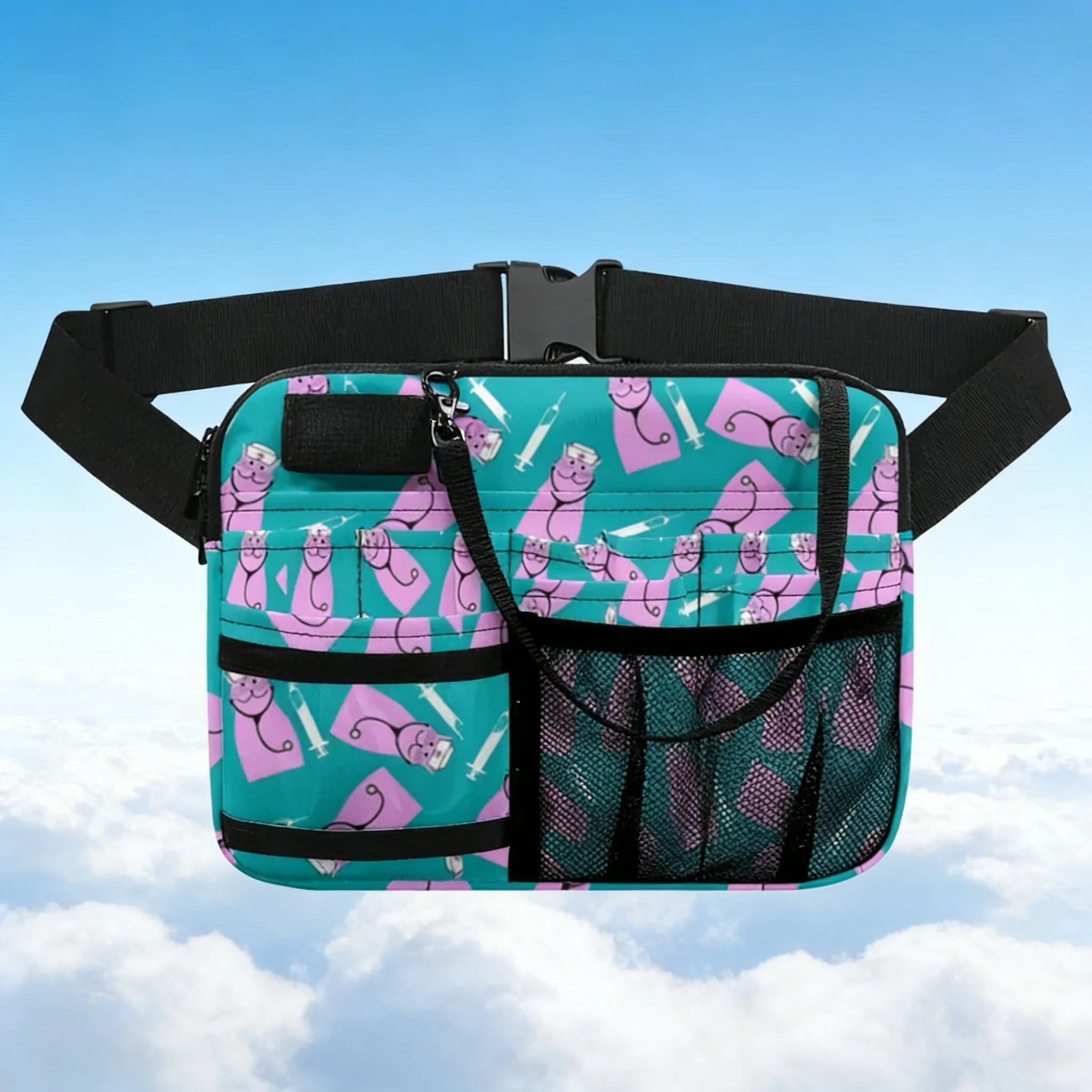 Panda Doctor Waist Pouch, Multi-Layer Organizer with Loops, Lightweight Waterproof for Students