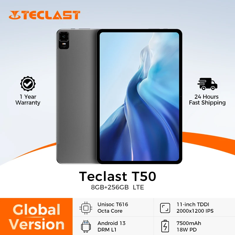 Teclast T50 Tablet 11'' 2K Screen 8GB RAM 256GB ROM Unisoc T616 Octa Core Android13 Widevine L1 20MP Camera 4G LTE Call Tablets