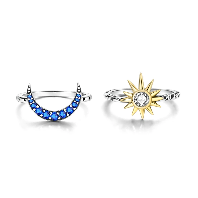 Mysterious Starry Sky 925 Sterling Silver Hot Sun and Star Combination Double Layer Ring Beautiful Couple Combination Accessorie