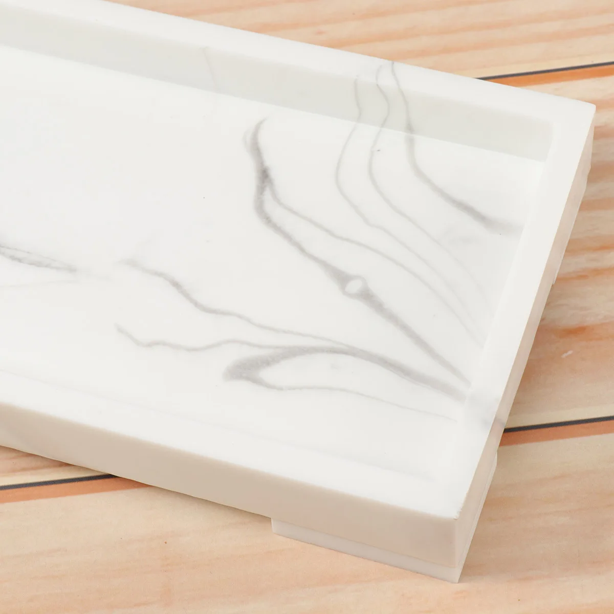 

Marble Pattern Toiletries Storage Tray Bathroom Organizer Compact Design for Home Hotel Lavatory Bedroom Decor White