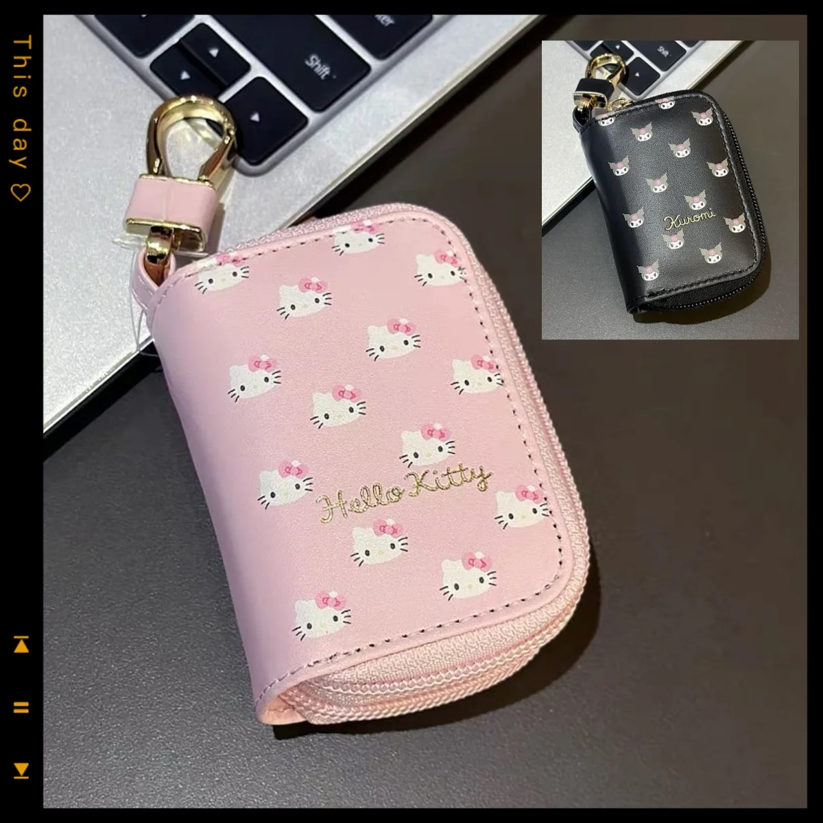 

Kawaii hello kitty Sanrio anime peripherals cute cinnamoroll coin purse car keychain cartoon storage bag women's PU