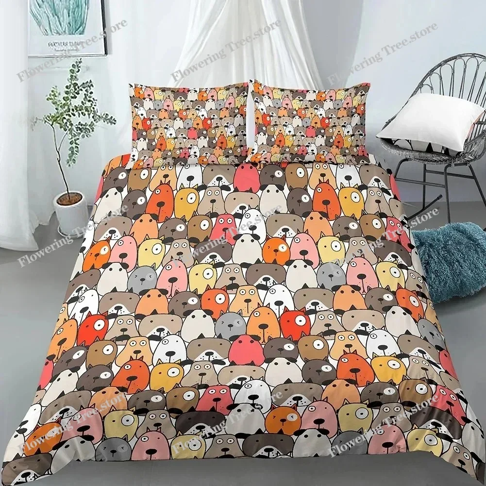 Cartoon Dog Duvet Cover Set Funny Pug Print King Size Bedding Set for Kids Boys Girls Animal Theme pcs Twin Comforter Cover