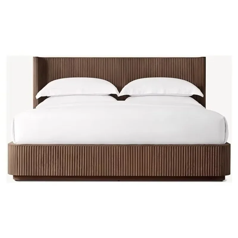 Luxurious upholstered Nordic oak king bed Elegant bedroom furniture