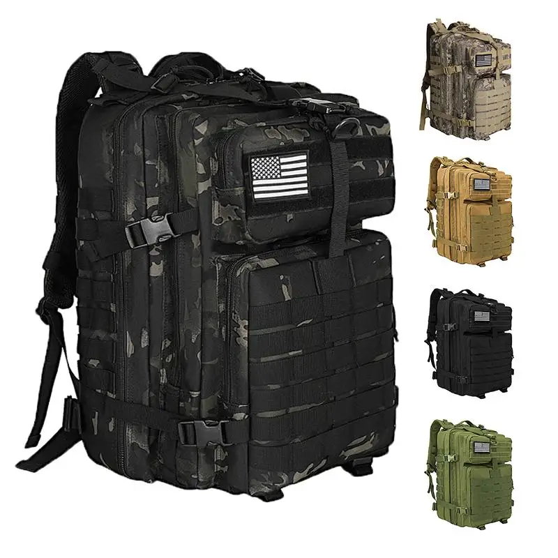 45L Tactical Backpack Military Waterproof Army Bag Heavy-Duty MOLLE System Rucksack Outdoor Hiking Camping Trekking Hunting Survival Gear EDC Daypack with Laptop Compartment Breathable Cooling Strap for Men