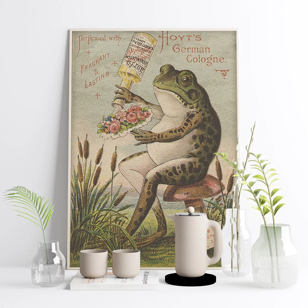 Victorian Trade Card Anthropomorphic Frog Poster Animal Wall Art Print Picture Decor Canvas Painting