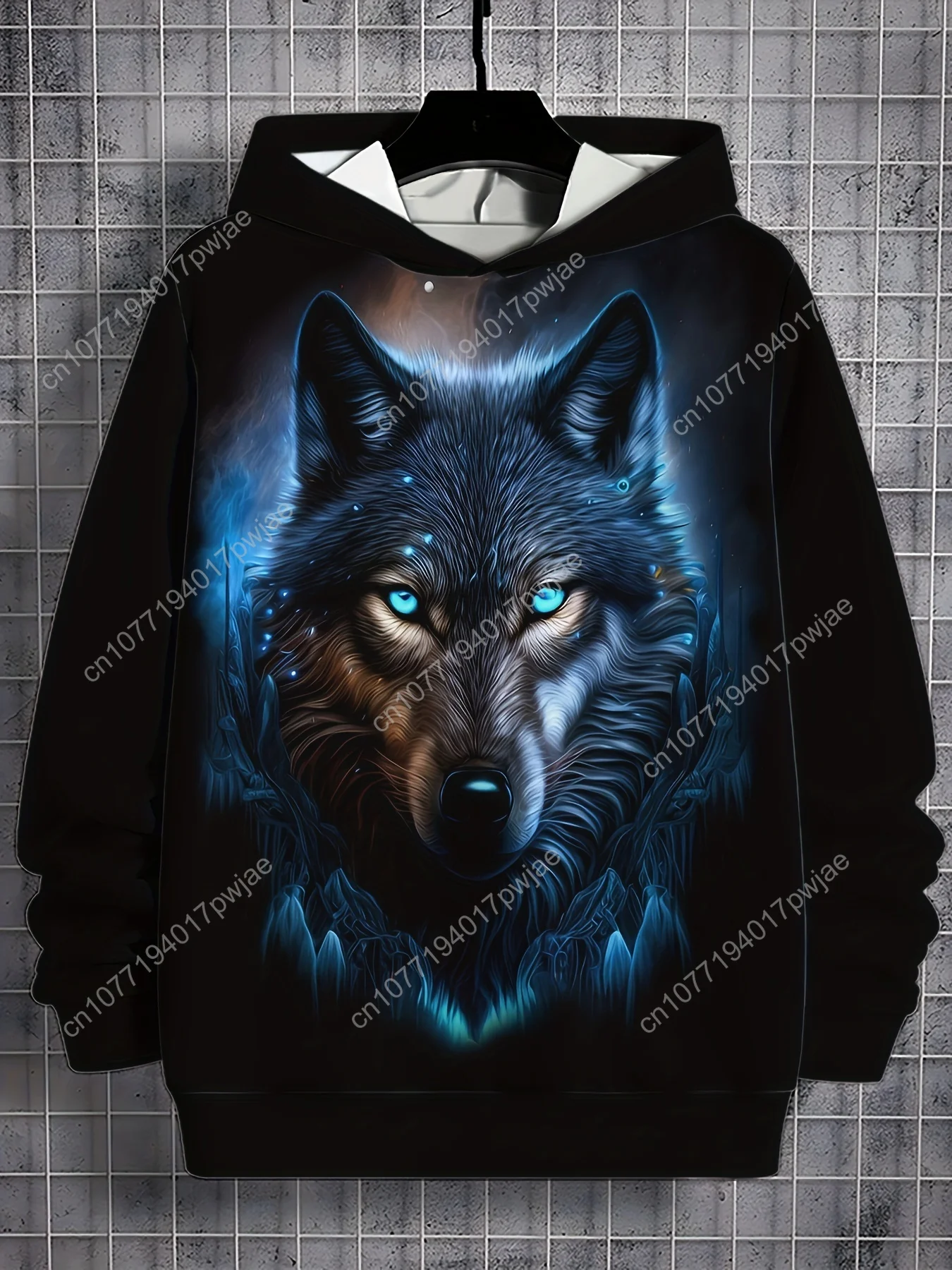 Мужская толстовка с 3D принтом волка, повседневная трикотажная ткань из полиэстера с длинными рукавами, топ с капюшоном стандартного кроя на весну/осень, легкая стрейч, 20