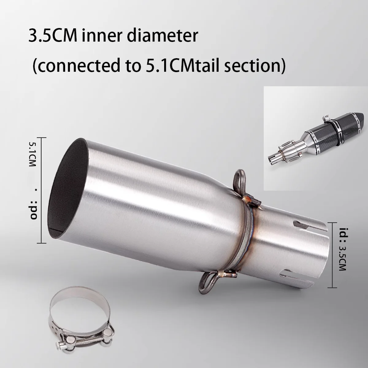 محول عالمي لعادم الدراجة النارية من الفولاذ المقاوم للصدأ 28/30/35/40/45 إلى 51 ملم مناسب لمعظم تركيبات الدراجات النارية