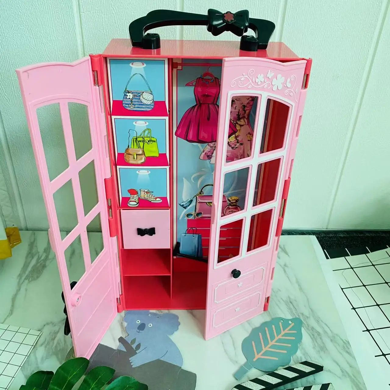Dollhouse Accessories Wardrobe Portable Closet Furniture Girl Princess Bedroom Accessory for Doll Kids Toy Birthday Gift
