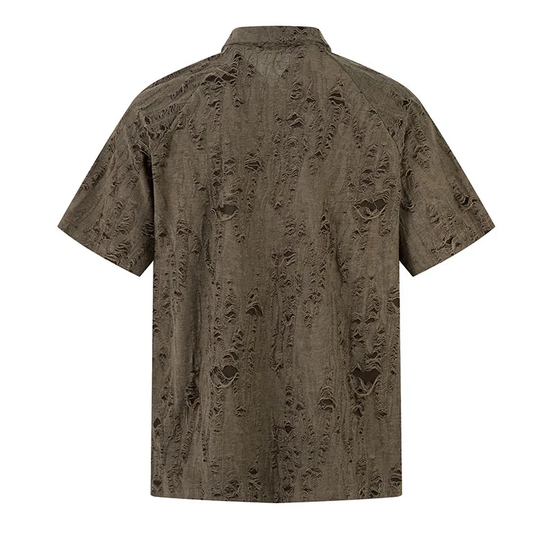 TKPA American vibe style trendy short-sleeved shirt for men and women high street design ripped old loose zipper cardigan