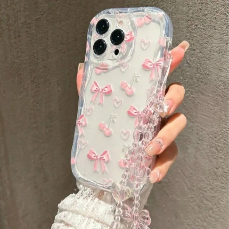 Rosa Schleife Niedliche Transparente Handyhülle für Samsung Galaxy A16 A17 A15 4G A07 S25 S26 Ultra S24 S23 Plus A06 5G mit Schleifenband-Abdeckung – Detail 3