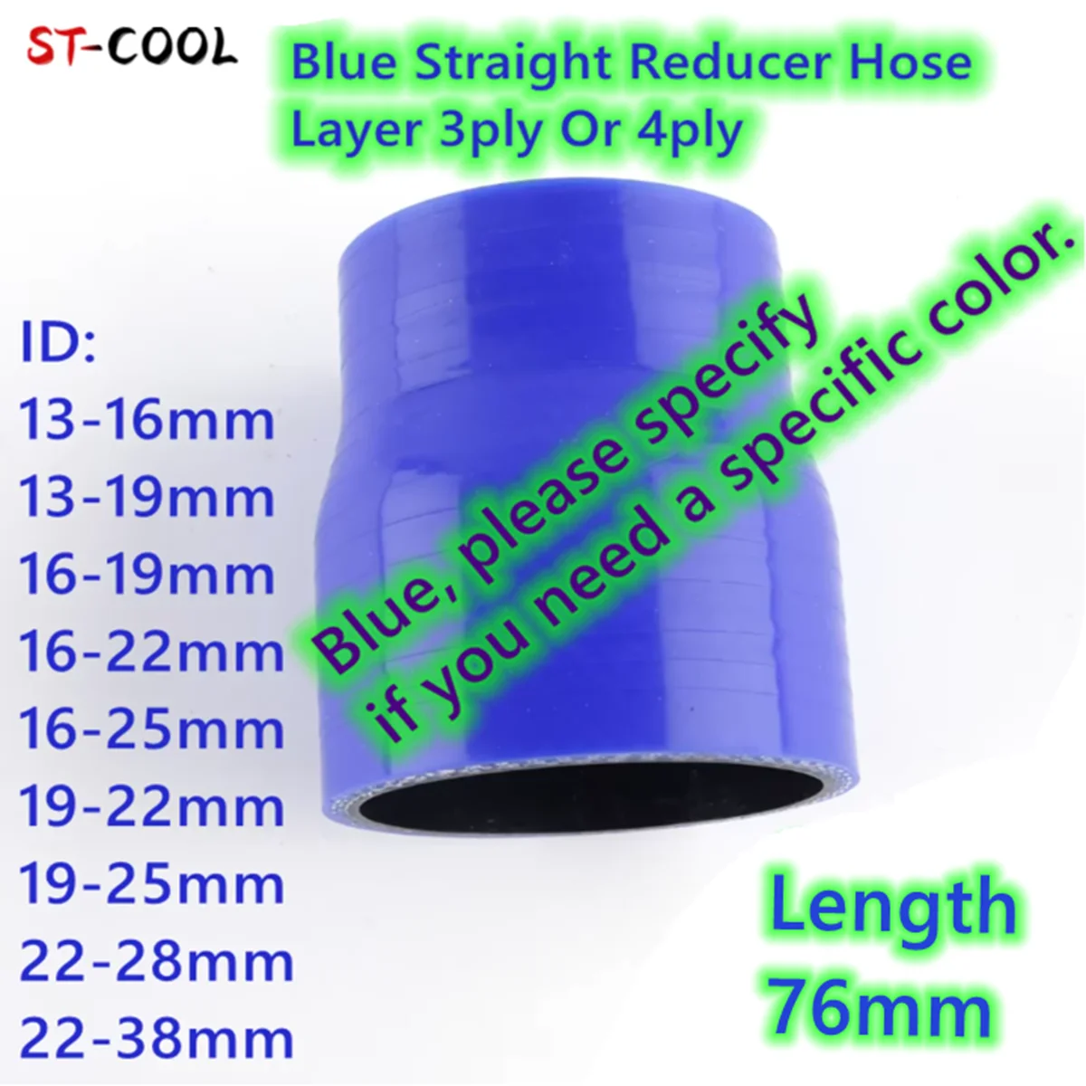 

Blue Straight Reducer Hose General Silicone Coolant Intercooler Pipe Tube Hose 13mm 16mm 19mm 22mm 25mm 26mm 28mm 38mm 10 Colors