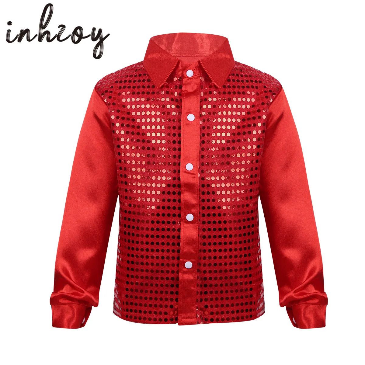 Dziecięce chłopięce koszule z błyszczącymi cekinami Kostiumy do tańca z długim rękawem i klapami Hip-hop Jazz Dance Shirt Stage Performance Street Dance Wear