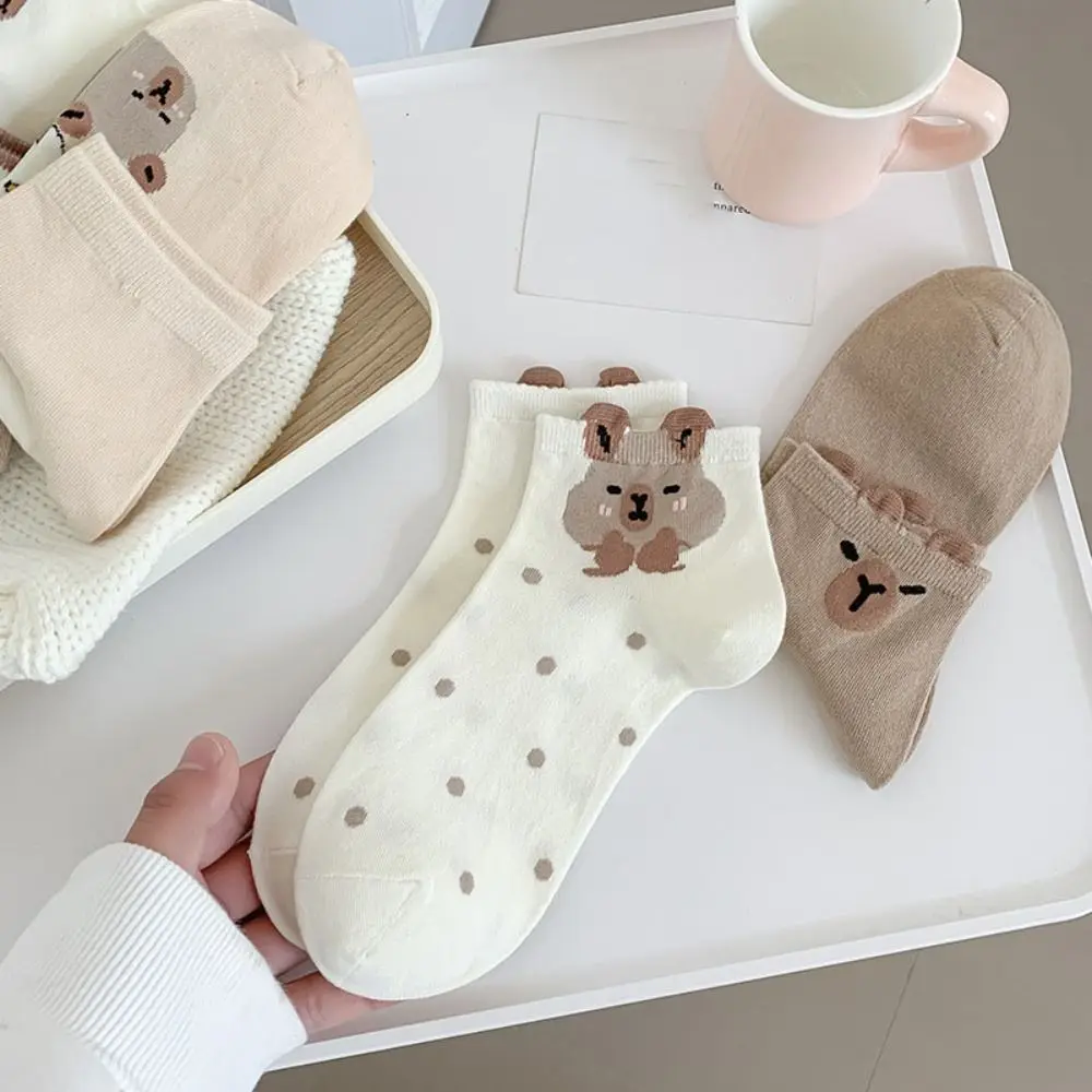 5Pairs Fashion Cartoon Capybara Socks Dot Non-Slip Capybara Mid-tube Socks Soft Thin Socks Women Girls