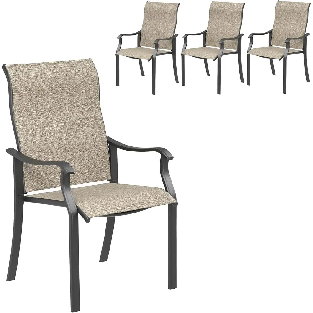 

4-Piece High Back Outdoor Dining Chair Set with Breathable Textilene Seats for Patio, Lawn, and Garden, Brown