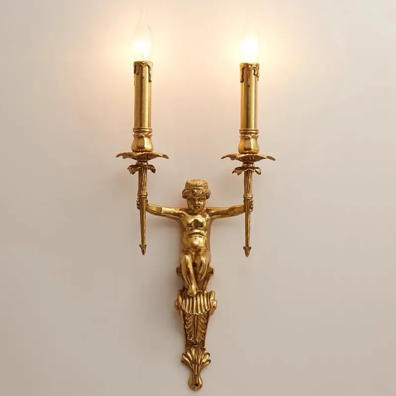 

Nordic Copper Angel Wall Lamp Living Room Decor Wall Light Background Bedroom Staircase Lamps European Classical Bedside Lamp