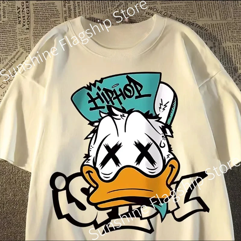 Disney Donald Duck cotton short T-shirt American men and women the same loose T-shirt anime loose women men boys girls tops tees