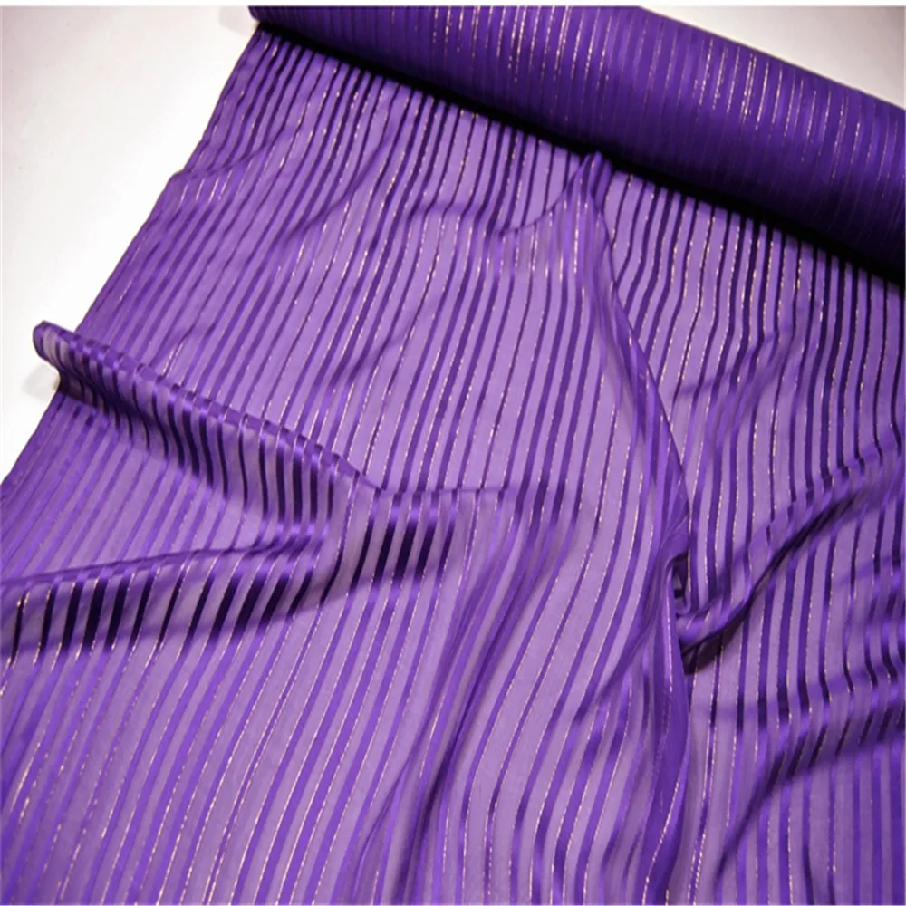 Hot Sale Luxury Environmental Peace Purple Stipe Silk Metallic Fabric Gold Lurex for Holiday Men Women Cloth Lining Pajama