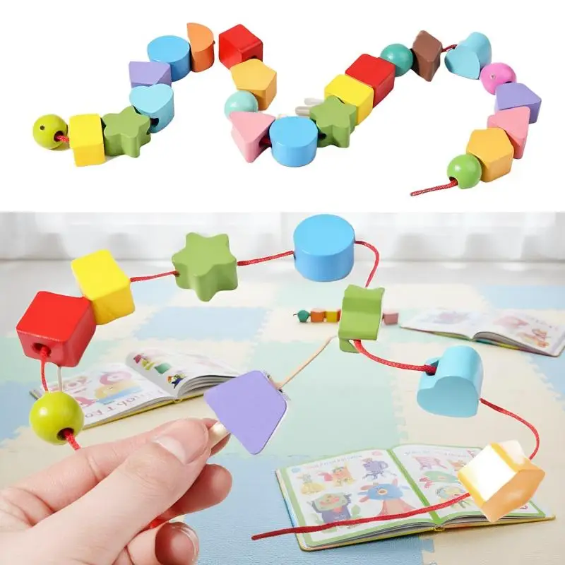 ألعاب مونتيسوري للتعلم المبكر؛ كتل التراص الخشبية، والخرز المكدس والشكل؛ أفكار هدايا تسلسل مذهلة #3