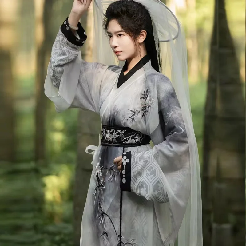 Traditional Chinese Embroidery Hanfu Dress Weijin Period Men Women Straight Costume Vintage Immortal Cosplay Stage Show Clothing