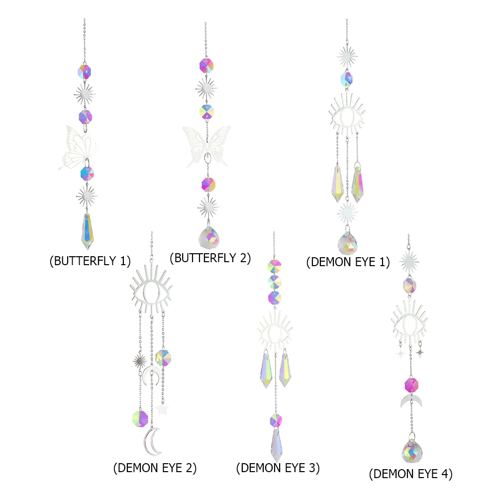 Crystal Butterfly Demon Eye Wind Chime Glass Prisms Wind Chimes Outdoor Ornament with AB Coating Home Decor Gifts for Window Car