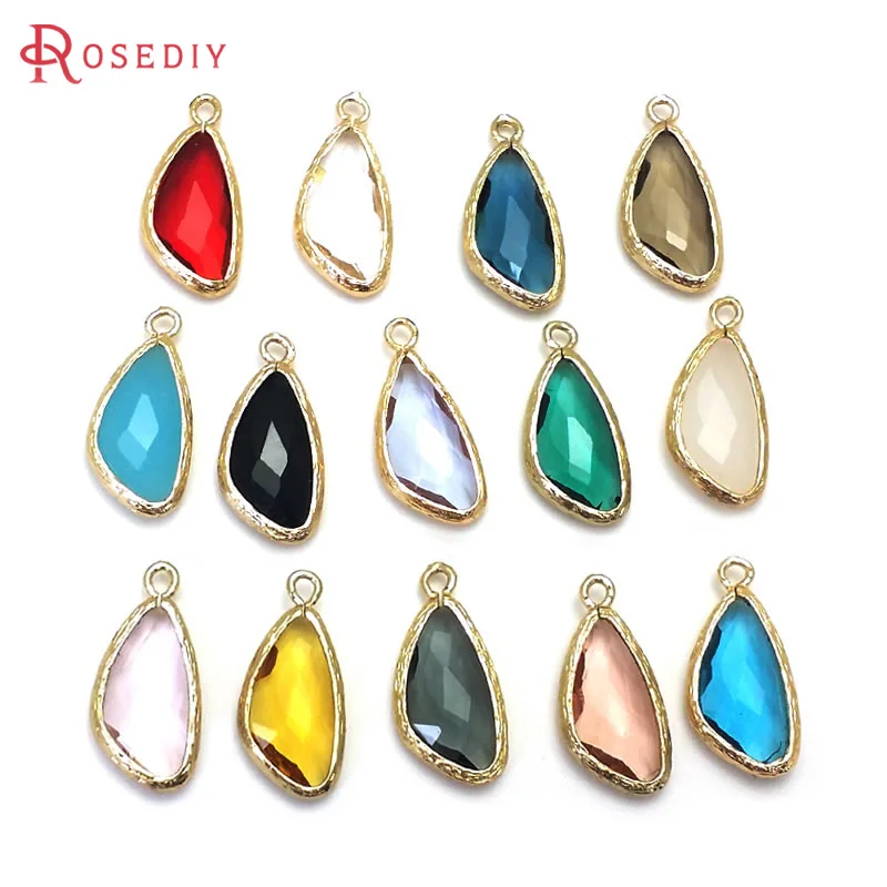 

10PCS 23x11MM 18K Gold Color Brass and Glass Irregular Drop Shape Charms Pendants High Quality Jewelry Diy Accessories