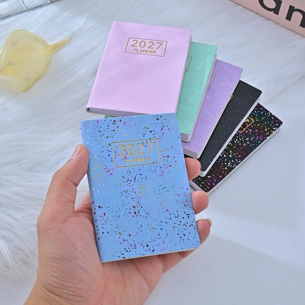 Notebook Leather Cover 2027 Agenda Book 64 Sheets Schedule English Plan Book Compact Glitter Pocket Planner Personal Time