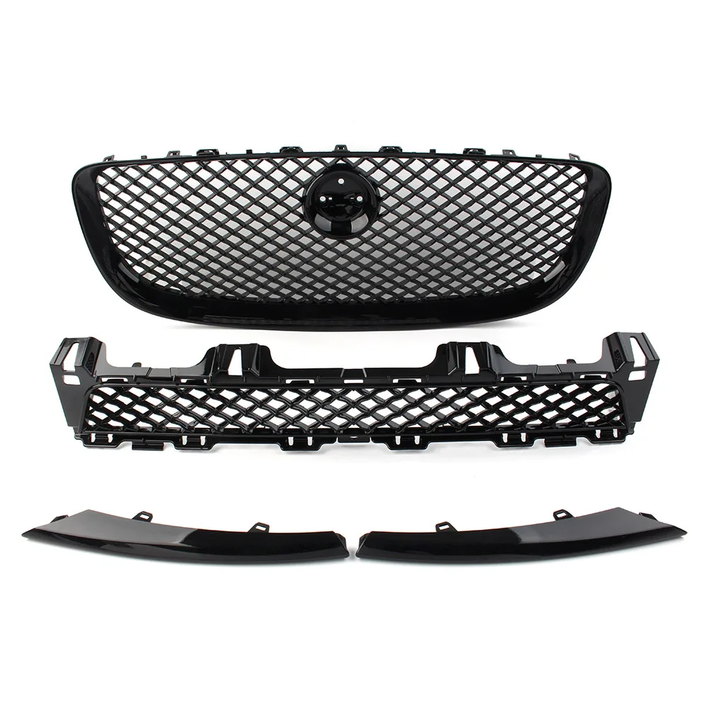 4Pcs/Set ABS Gloss Black Car Front Bumper Grille Upper & Lower Mesh Grill For Jaguar XJ 2010 2011 2012 2013 2014 2015