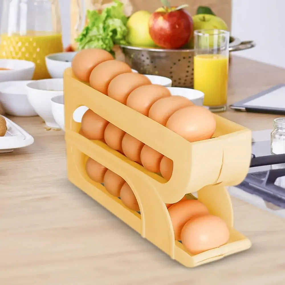 

Sliding Egg Carton For Kitchen Egg Storage Box Refrigerator Side Large Capacity Space Saving Three-Layer Drop-Proof Egg Tray