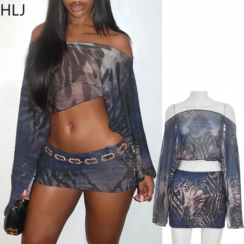 

FAGADOER модный тигровый принт модные наряды из двух предметов женские наряды сетчатый прозрачный укороченный топ + юбка полночная женская уличная одежда