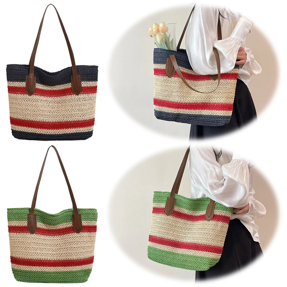 Straw Shoulder Bag for Women Large Capacity Summer Beach Bag Woven Hobo Bag Crossbody Bag for Travel Holiday Shopping