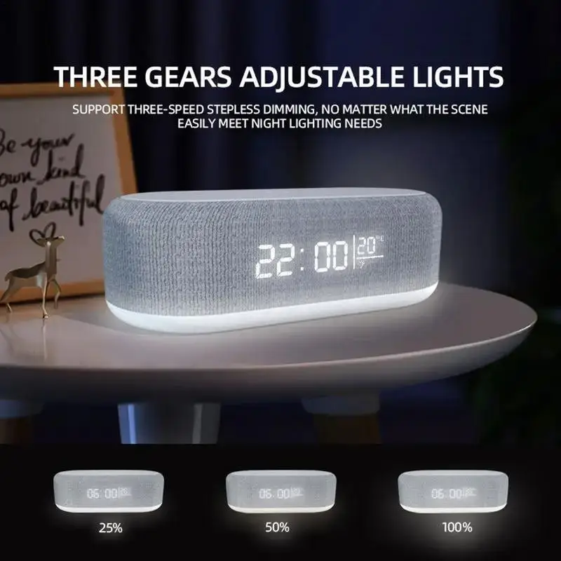 Digital Alarm Clock Temp Display Time Management Tools With Dimming Night Light Bedside Nightstand Clock With Charger Station