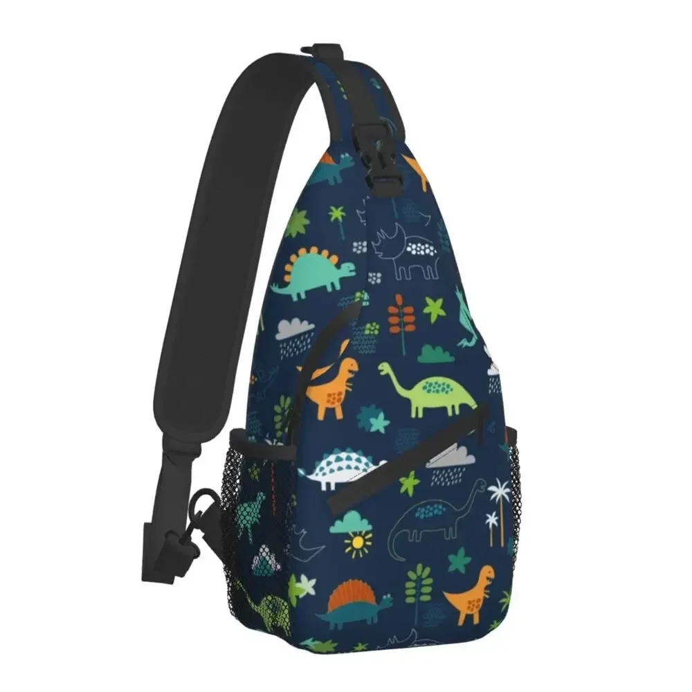 Fashion Dinosaur Land Sling Bag for Cycling Camping Men Cute Dino Pattern Crossbody Chest Backpack Shoulder Daypack