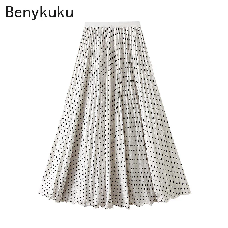 

Vintage Polka Dot Pleated Skirts For Women 2026 New Spring Summer High Waist Casual Long Women's Skirts Elegant Boho Beachwear