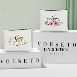 Bolsa de viaje con nombre personalizado de flores para mujer, organizador de viaje para lápices labiales, brochas cosméticas, bolsa de almacenamiento para damas de honor, amigos, profesores, regalos