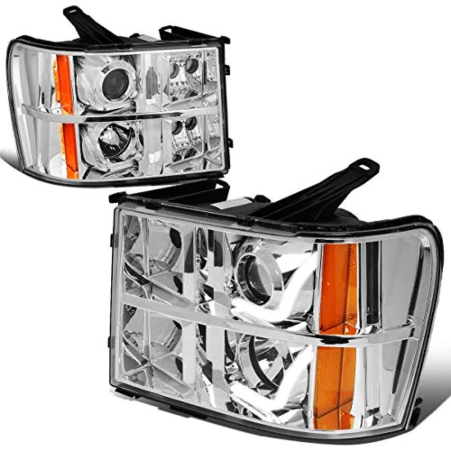 

LED DRL Headlights Assembly for 2007-2014 GMC Sierra 1500 2500 3500 Driver Passenger Side with Dual L-Styling LED DRL Projector