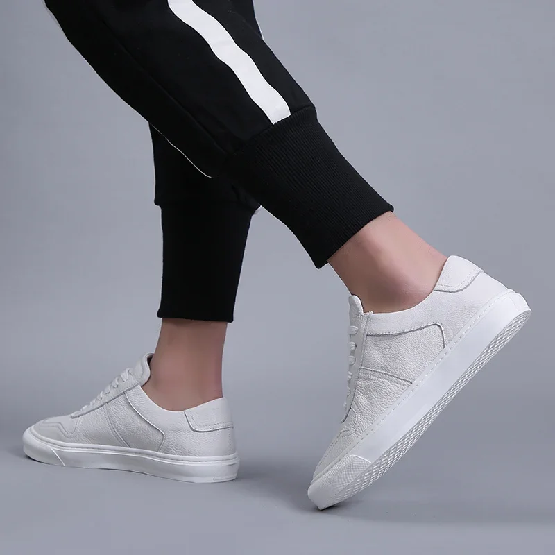 Men Casual Shoes Luxury Brand Fashion Black White Sneakers Men 100% COw Leather Breathable Soft Walking Footwear