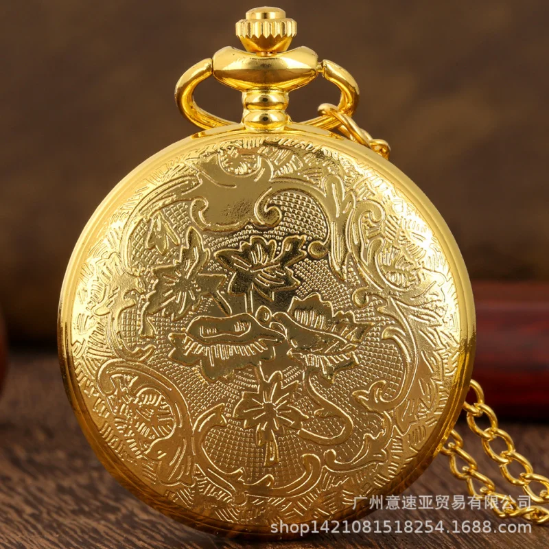2024New Quartz Movement Large Pocket Watch Golden Hollow Dragon Roman Literal Factory Spot Direct Sales Generation