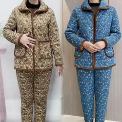 Winter Pajamas Middle Age Loungewear Elderly Cotton Jacket Mother Plush Two-piece Set 2024 New Large Size Homeswear Suit Pijamas