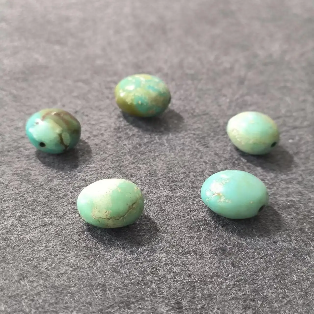 Lot de 5 perles ovales turquoises naturelles, plates, avec trous, bleu foncé, haute qualité, diy, bracelet, collier, personnalisé, taki