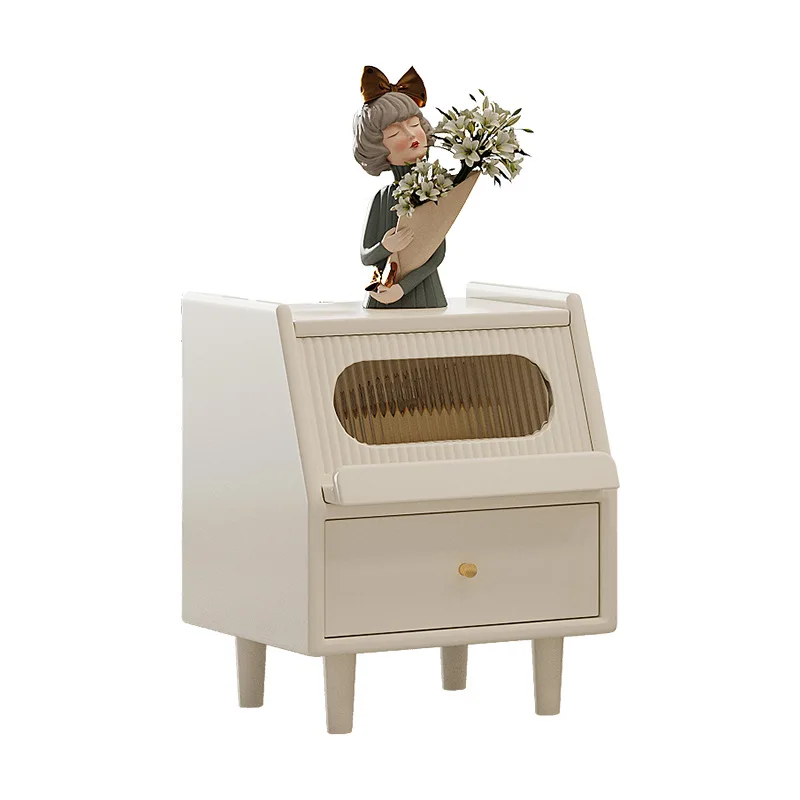 

light luxury high-end multi-functional solid wood bedside table small apartment ultra-narrow rental room bedside table