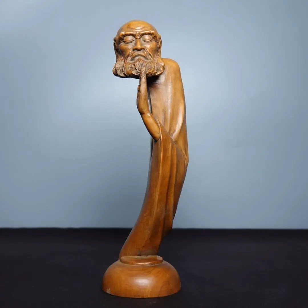 Hand Carved Wood Half-body bodhidharma patriarch Statue Figurine Desktop Ornaments Home Decoration