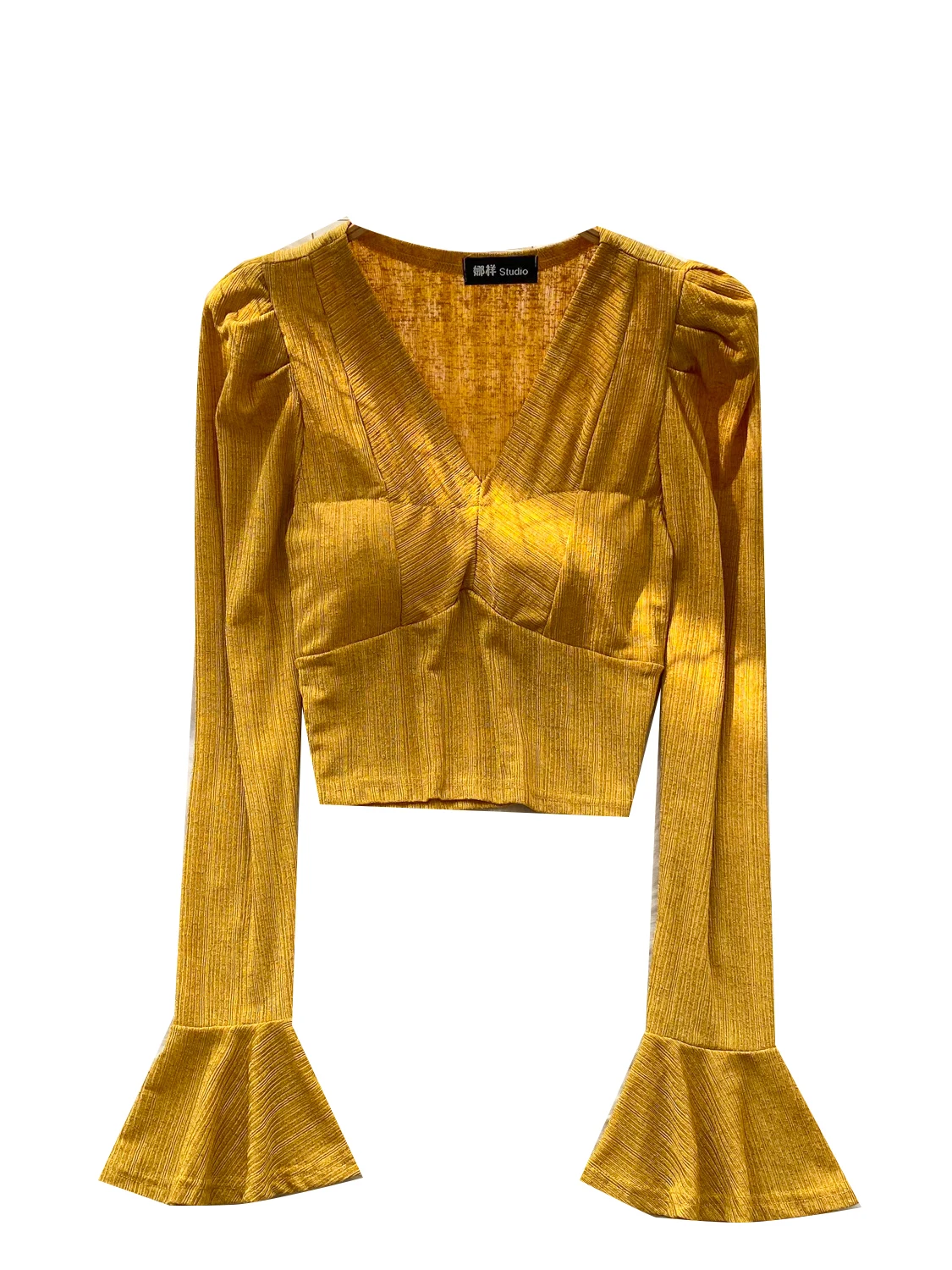 Ele ort V-ne Bell Sve irt Damen Faionable Court Sle irt Polyesterfaser Lockere Passform Atmungsaktiv Hautfreundlich