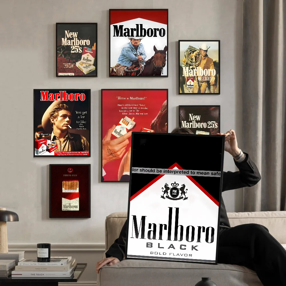 M-Marlboro Vintage Self-adhesive Art Poster Waterproof Paper Sticker Coffee House Bar Posters Wall Stickers